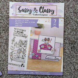 SASSY & CLASSY Crafter's Companion Photopolymer Stamp "Partners In Crime"; 7 pc